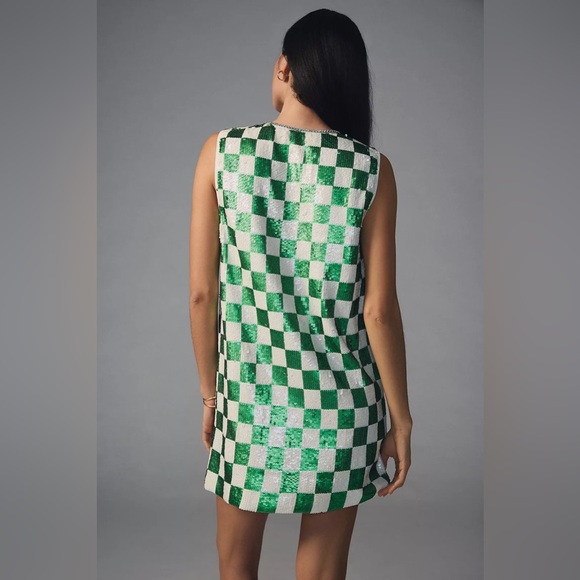 NWT Anthropologie Verb Sequined Checkered Shift Dress - Picture 2 of 9